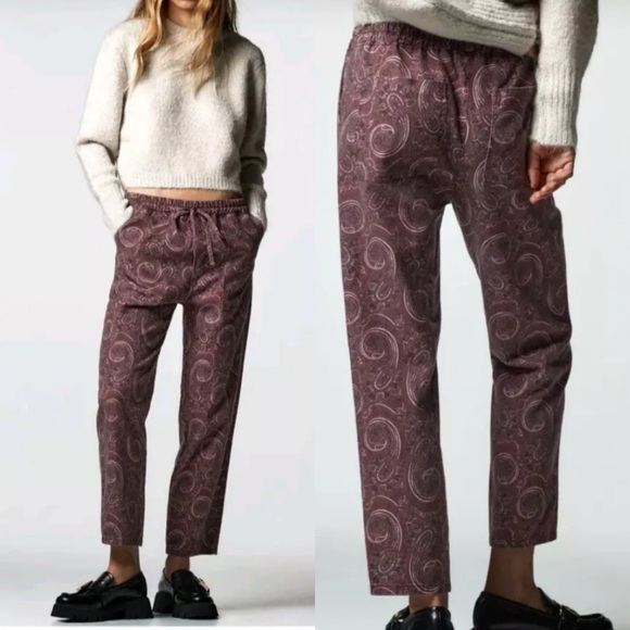 Zara Pants - Zara Purple Cropped Pants with Paisley Print